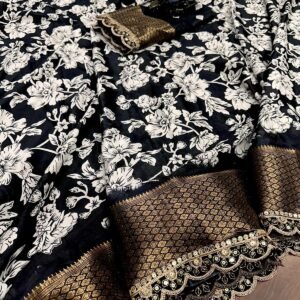 Pure Dola silk with jacquard border same as original border with lace only