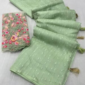 Latest Cotton Jute Pista Green Saree's