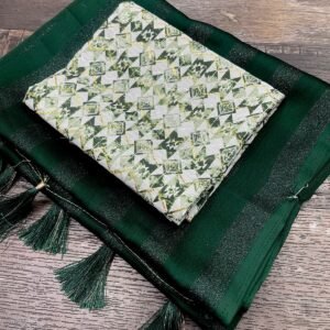 Moss Chiffon Pattern Green Saree With muslin Digital Print Blouse