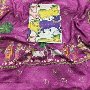 Soft Chinon Silk Saree Along With Designer Kalamkari print