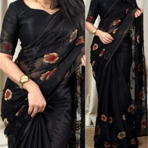 black Fancy Sitara Chiffon Saree with Designer Blouse