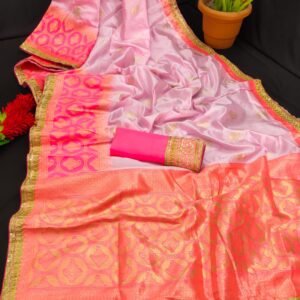 BABY PINK BEAUTIFUL BANARASI SILK SAREE WITH REAL ZARI Weaves