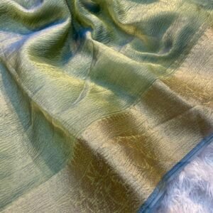 Banarasi Handloom Crush Silk Tissue sage green Saree