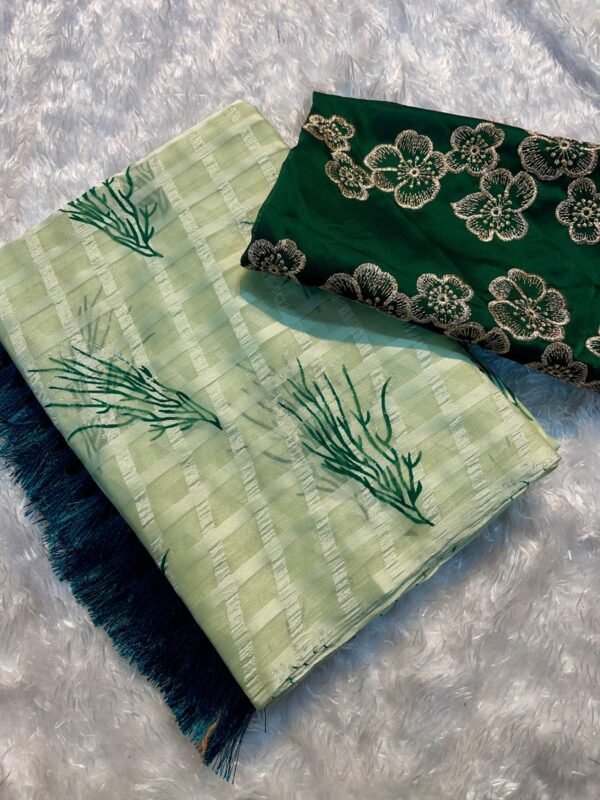 Latest online Moss Chiffon Chex Pattern Saree collections