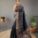 Black Silk Saree with Silver, Copper, Antique Weaving & Jacquard.