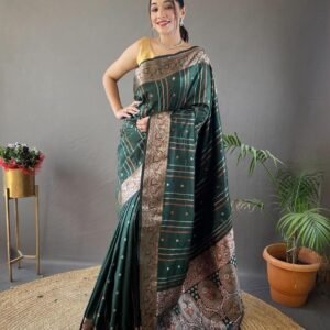 Silk Saree with Silver, Copper, Antique Weaving & Jacquard.