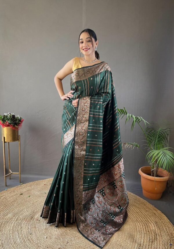 Silk Saree with Silver, Copper, Antique Weaving & Jacquard.