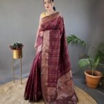 Silk Saree with Silver, Copper, Antique Weaving & Jacquard image - 01