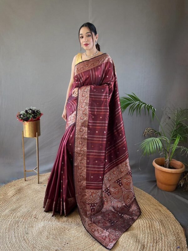 Silk Saree with Silver, Copper, Antique Weaving & Jacquard image - 01