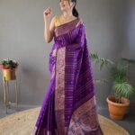 Purple Silk Saree with Silver, Copper, Antique Weaving & Jacquard.