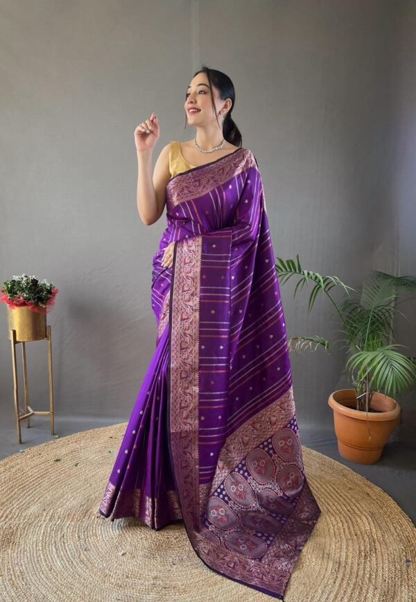 Purple Silk Saree with Silver, Copper, Antique Weaving & Jacquard.