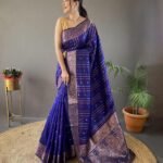 Royal Blue Silk Saree with Silver, Copper, Antique Weaving & Jacquard.