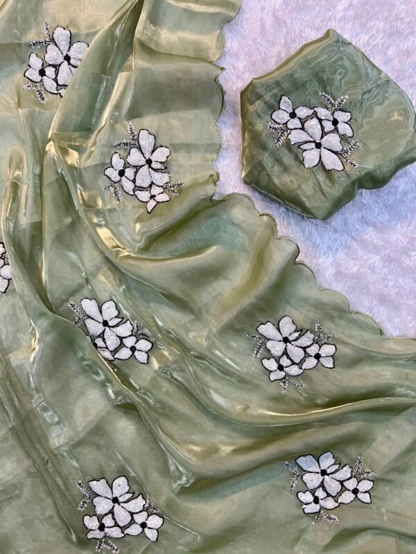 green sequence silk saree collections