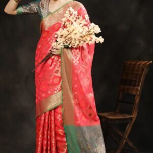 Soft banarasi red silk saree with zari weaving work