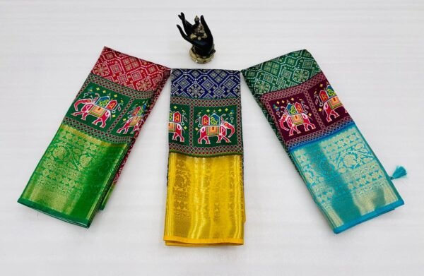 3 saree Litchi Silk Bandhani Patola Saree with Digital Print