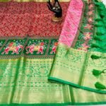 maroon Litchi Silk Bandhani Patola Saree with Digital Print