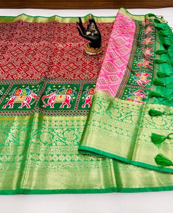 maroon Litchi Silk Bandhani Patola Saree with Digital Print