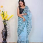 Latest Collection Soft Refined Organza Silk Saree With Embroidery Thread Work border