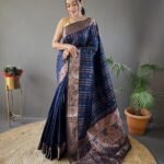 Silk Saree with Silver, Copper, Antique Weaving & Jacquard image - 02