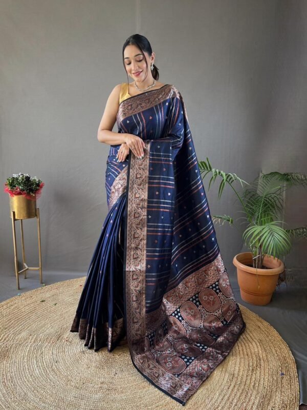 Silk Saree with Silver, Copper, Antique Weaving & Jacquard image - 02