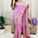 Wrinkle tissue soft designer pink sarees