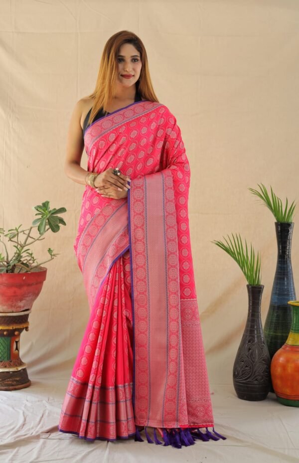 New Arrival of rani pink Banarasi Silk Saree