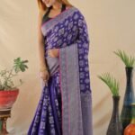 New Arrival of blue Banarasi Silk Saree